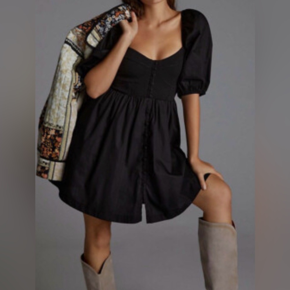Anthropologie NWT Maeve Puff-Sleeved Sweetheart Mini Dress Babydoll XS Petite
